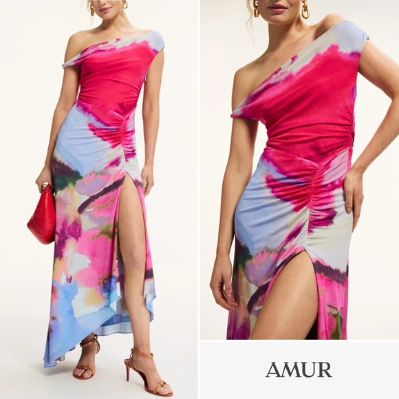 AMUR Ella Printed Jersey Dress Sahara Sky 8 NWT